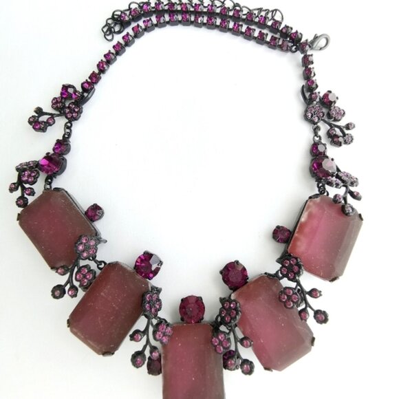 Vintage 90s Czech handmade glass necklace purple in black - Picture 4 of 6